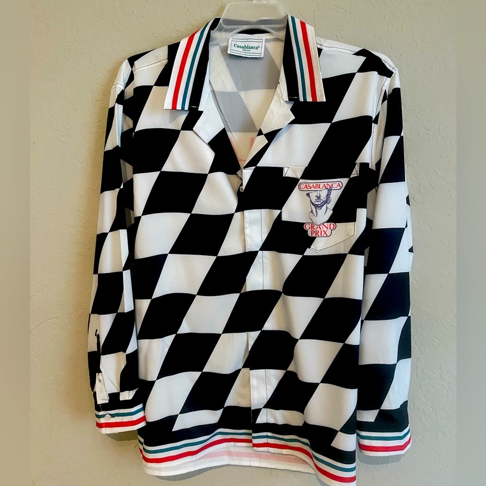 Casablanca dress shirt size large men checker flag soft silk